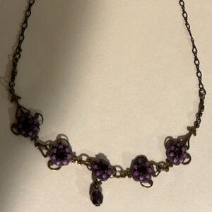 Bronze and Purple Floral Cluster Necklace with Vintage Elegance